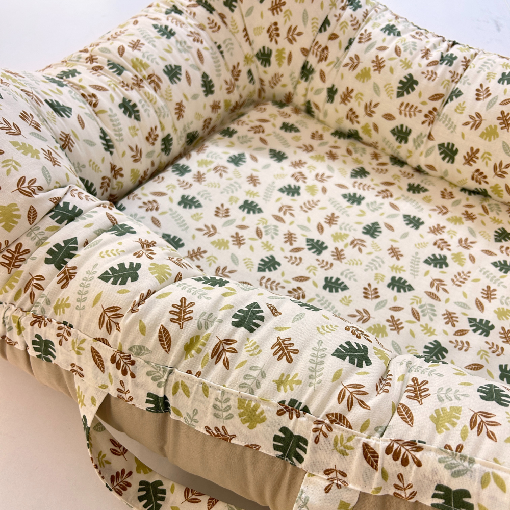 Baby Nest cu doua fete, + 0 luni, Bej/Frunze, Twindeco