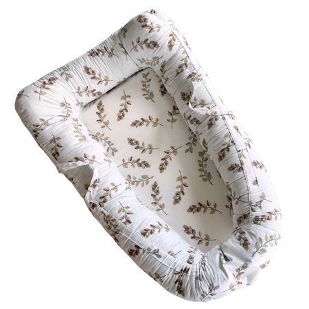 Baby Nest cu doua fete, Bej/Frunze, + 0 luni, Twindeco 706178