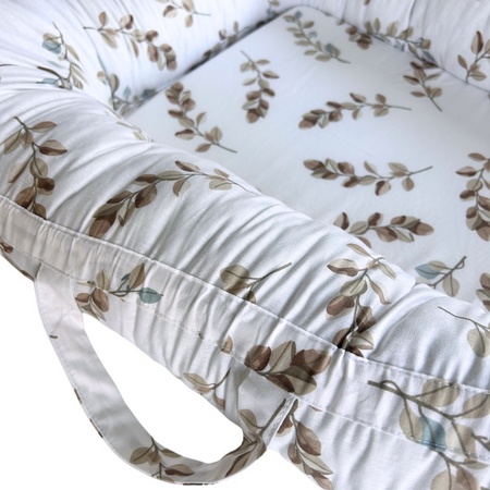 Baby Nest cu doua fete, Bej/Frunze, + 0 luni, Twindeco 706180