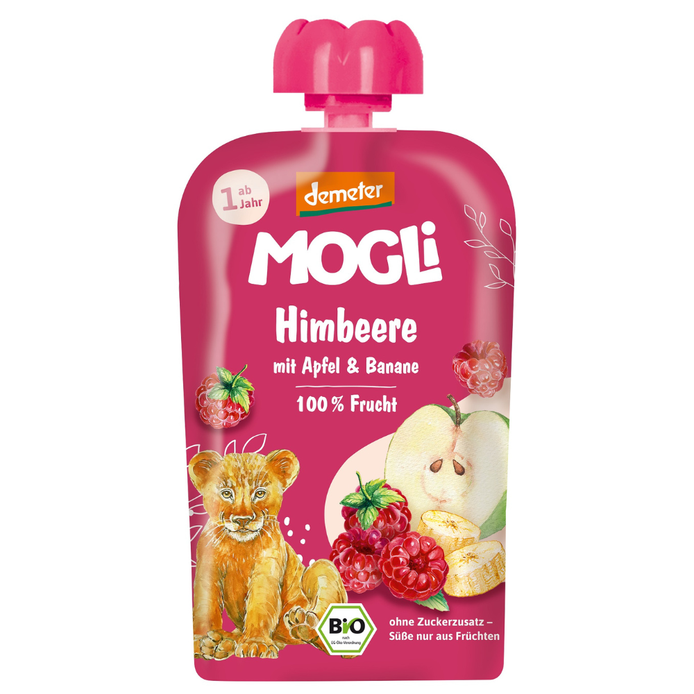 Piure eco, 1 an+, Zmeura, Mere si Banane, 100 g, Mogli