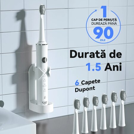 Periuta de dinti electrica + 6 capete de periere, Alb, J40, JTF Sonic 721858
