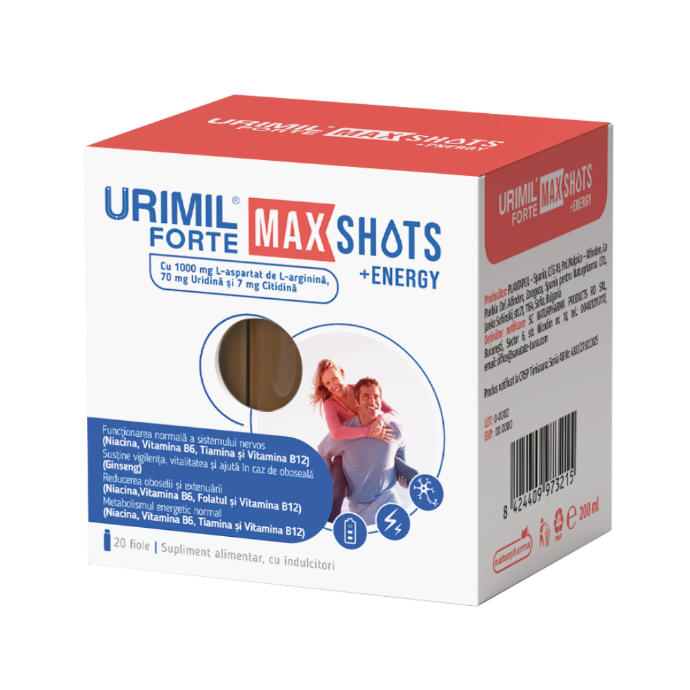 Urimil Forte Max Shots + Energy, 20 fiole, Naturpharma