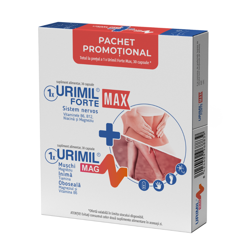 Pachet Urimil Forte Max + Urimil Mag, 2 x30 capsule, Naturpharma