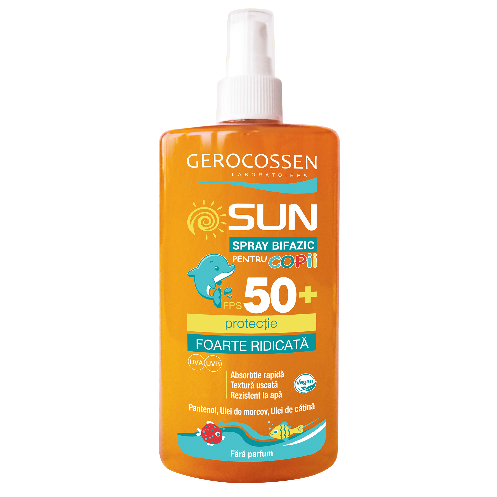Spray bifazic protectie solara pentru copii SPF 50+ Sun, 200 ml, Gerocossen