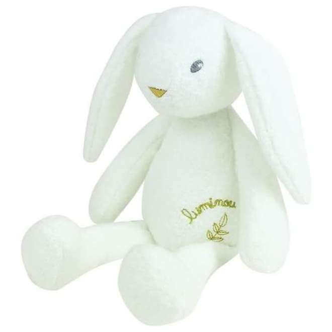 Jucarie de plus, 30 cm, 0 luni+, Alb Fosforescent, Iepure Luminou, Jemini