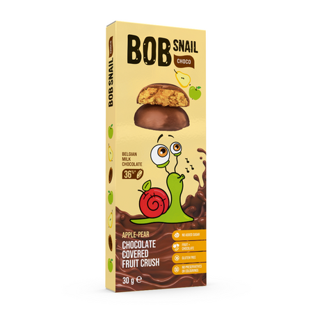 Snack fructat cu ciocolata belgiana, Mar si Para, 30 g, Bob Snail