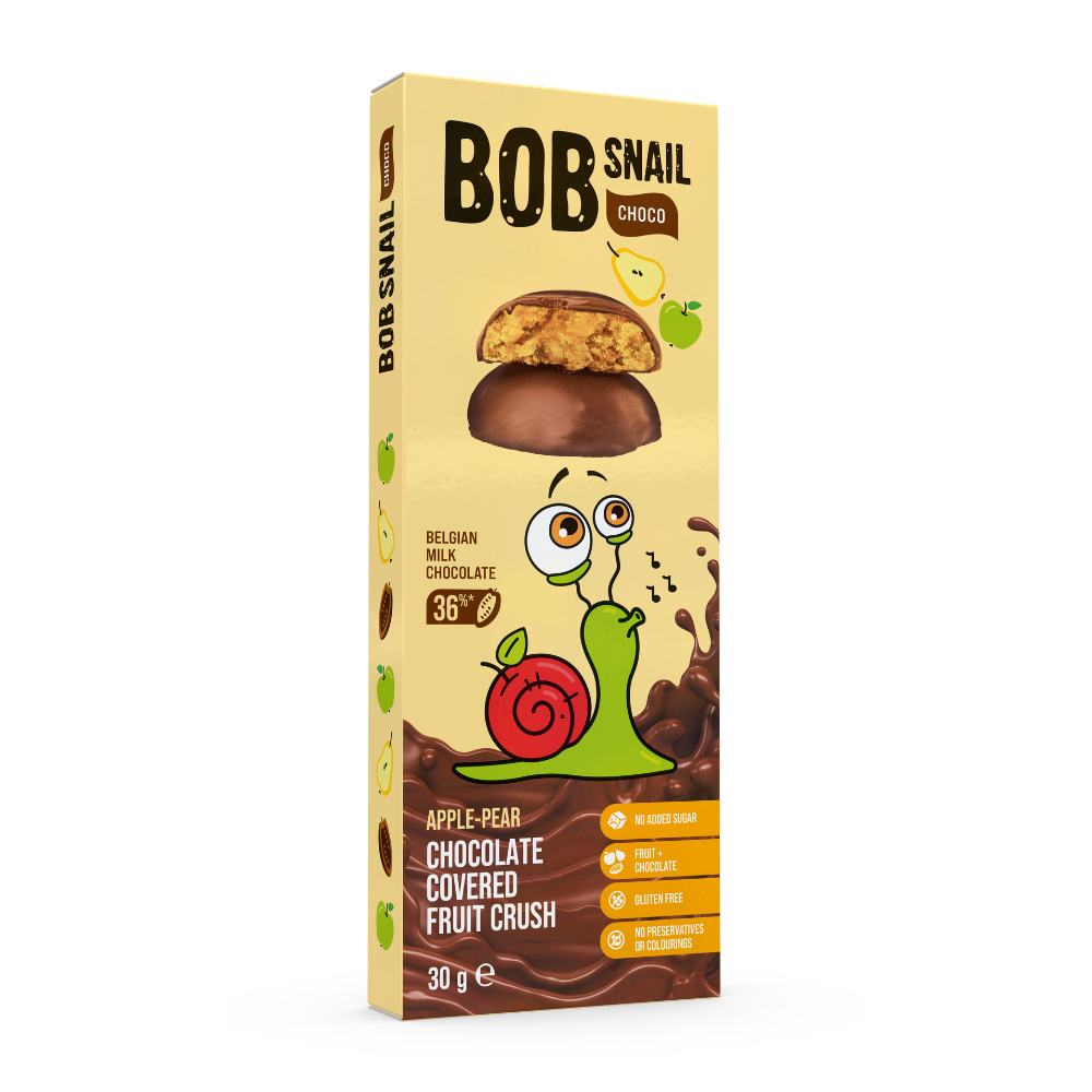 Snack fructat cu ciocolata belgiana, Mar si Para, 30 g, Bob Snail