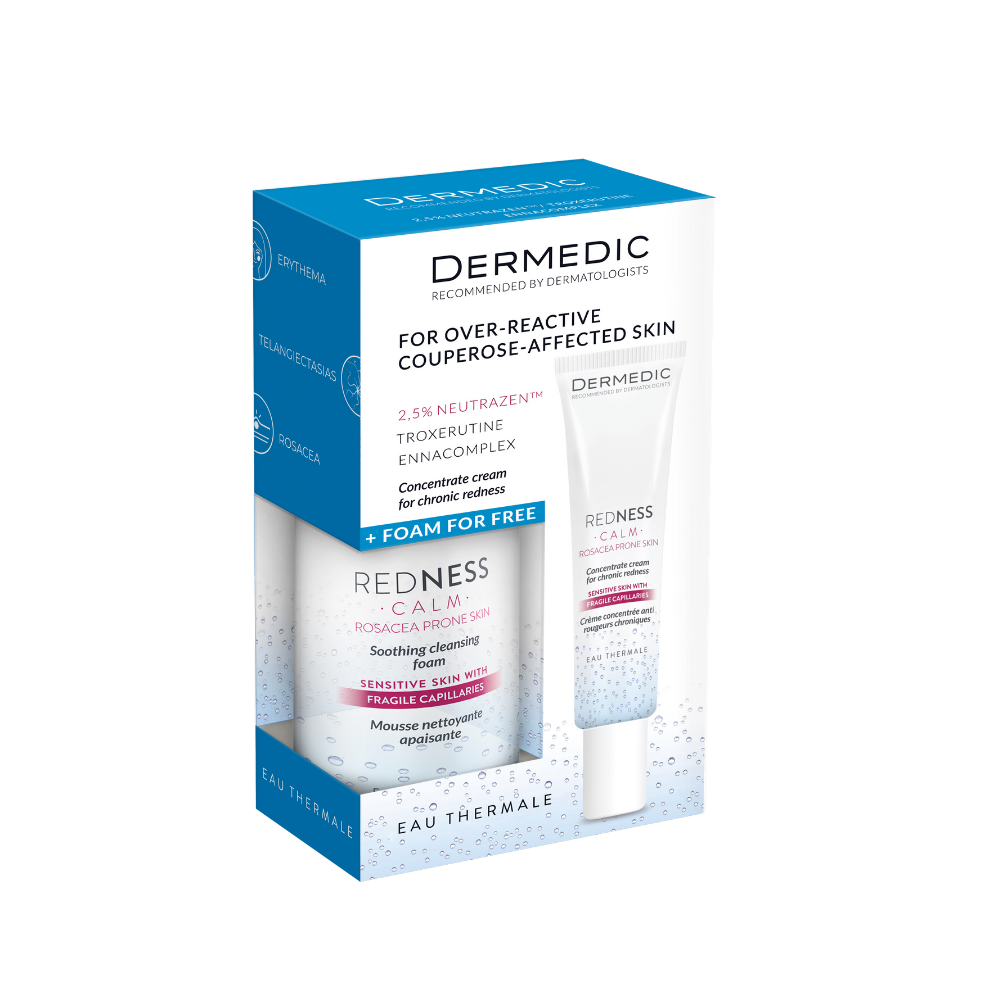 Set Spuma de curatare calmanta  + Crema concentrata pentru cuperoza cronica Redness Calm, 150 ml + 40 ml, Dermedic