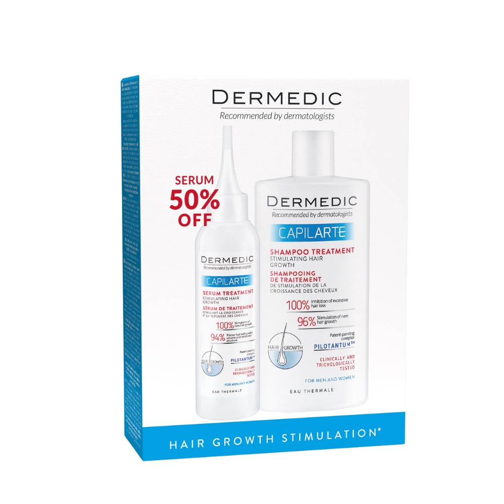 Set Sampon + Ser pentru stimularea cresterii parului Capilarte, 300 ml + 150 ml, Dermedic
