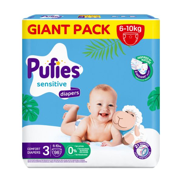Scutece Sensitive Midi, Nr. 3, 6-10 kg, 96 buc, Pufies