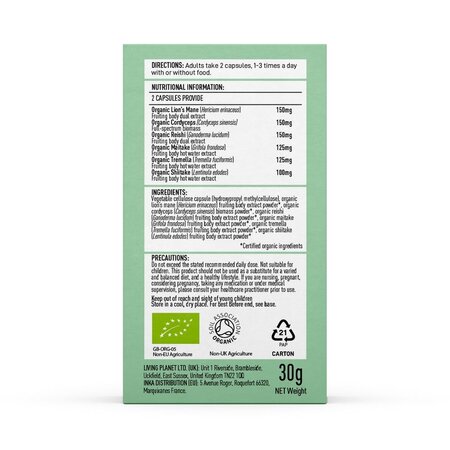 Organic Myco Synergy 6 ciuperci, 800 mg Pure Grade Extract, 60 capsule, Mushrooms For Life 701413