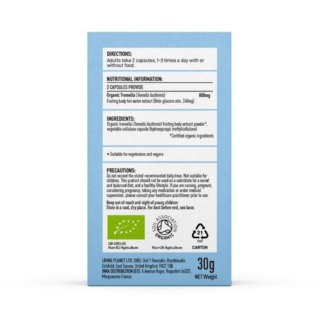 Organic Tremella, 800mg Pure Grade Extract, 60 capsule, Mushrooms For Life 701432