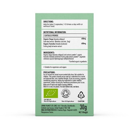 Organic Myco Beauty Chaga si Tremella, 800 mg Pure Grade Extract, 60 capsule, Mushrooms For Life 701498