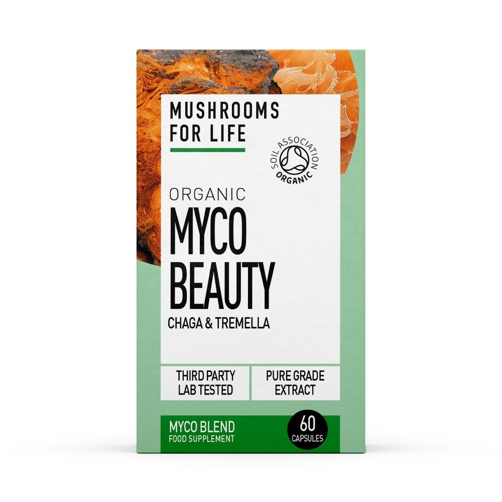 Organic Myco Beauty Chaga si Tremella, 800 mg Pure Grade Extract, 60 capsule, Mushrooms For Life