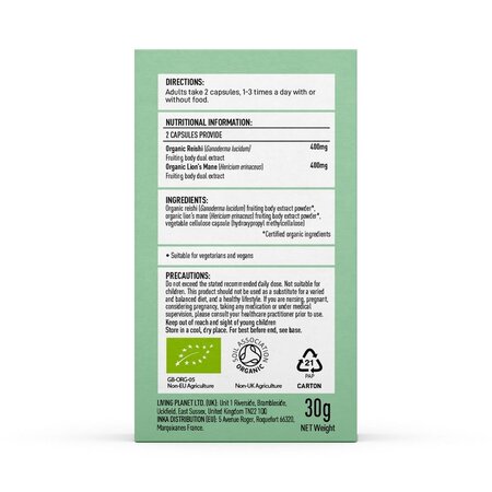 Organic Myco Zen Reishi si Lions Mane, 800 mg Pure Grade Extract, 60 capsule, Mushrooms For Life 701502