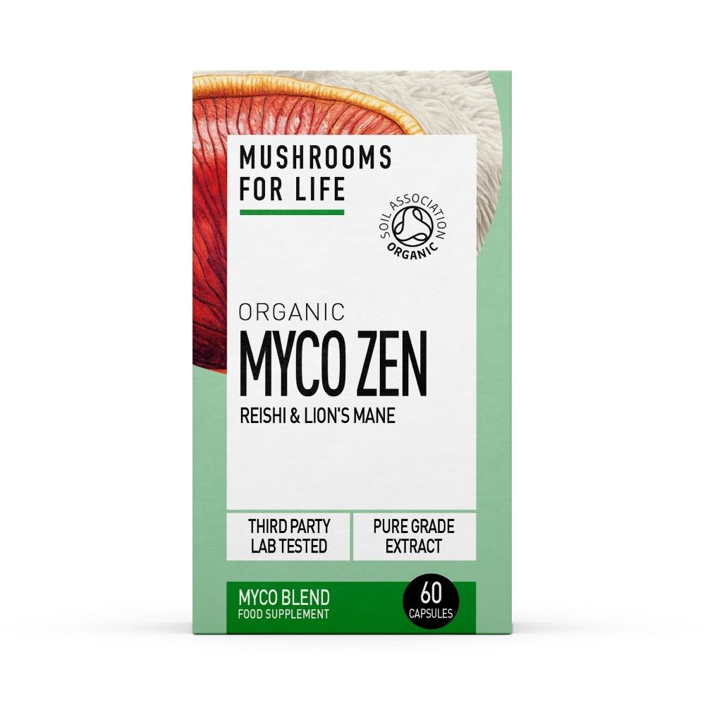 Organic Myco Zen Reishi si Lions Mane, 800 mg Pure Grade Extract, 60 capsule, Mushrooms For Life