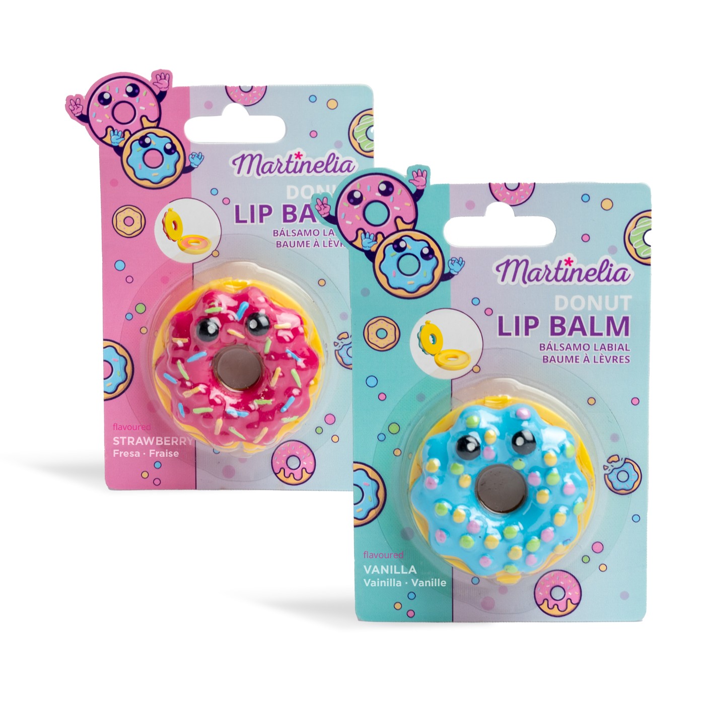 Balsam de buze in forma de gogoasa, Roz/Albastru, 4 g, 1 bucata, Martinelia