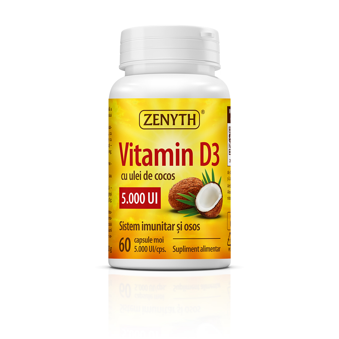 Vitamina D3 cu ulei de cocos, 5000 UI, 60 capsule, Zenyth