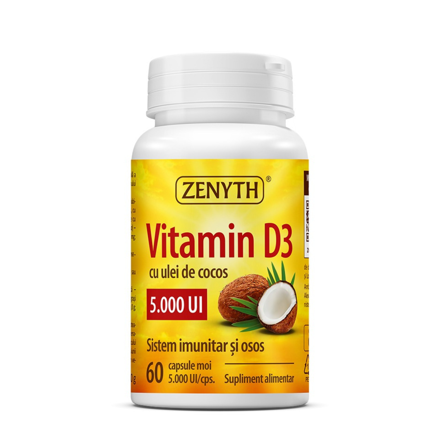 Vitamina D3 cu ulei de cocos, 5000 UI, 60 capsule, Zenyth