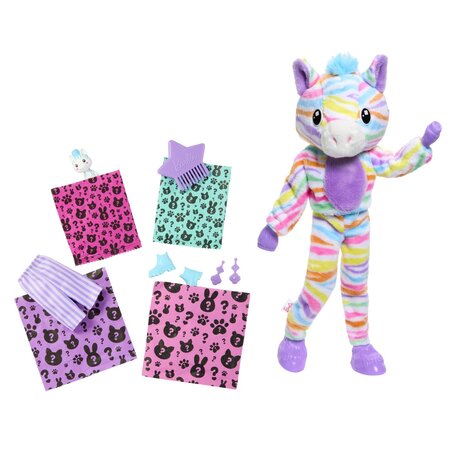 Papusa Cutie Reveal, Zebra cu dungi curcubeu, 3 ani+, Barbie 702549