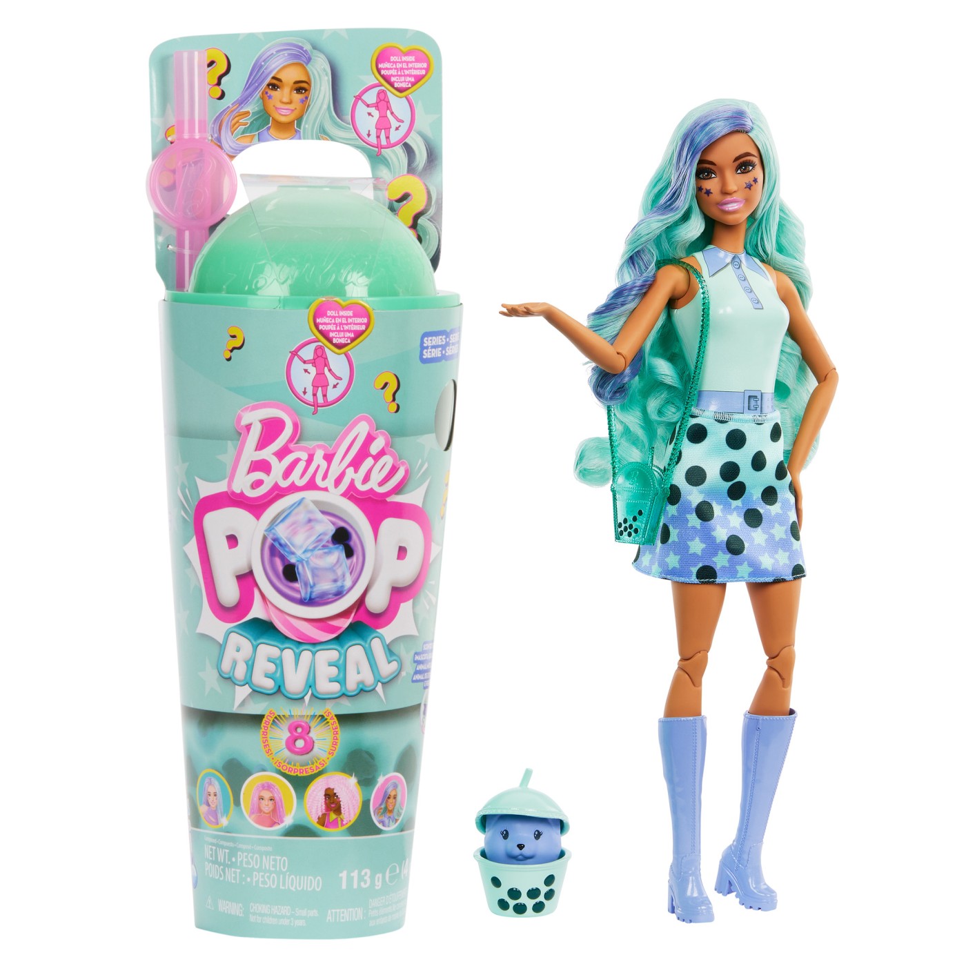Papusa Pop Reveal, 3 ani+, Bubble Tea Green Tea, Barbie