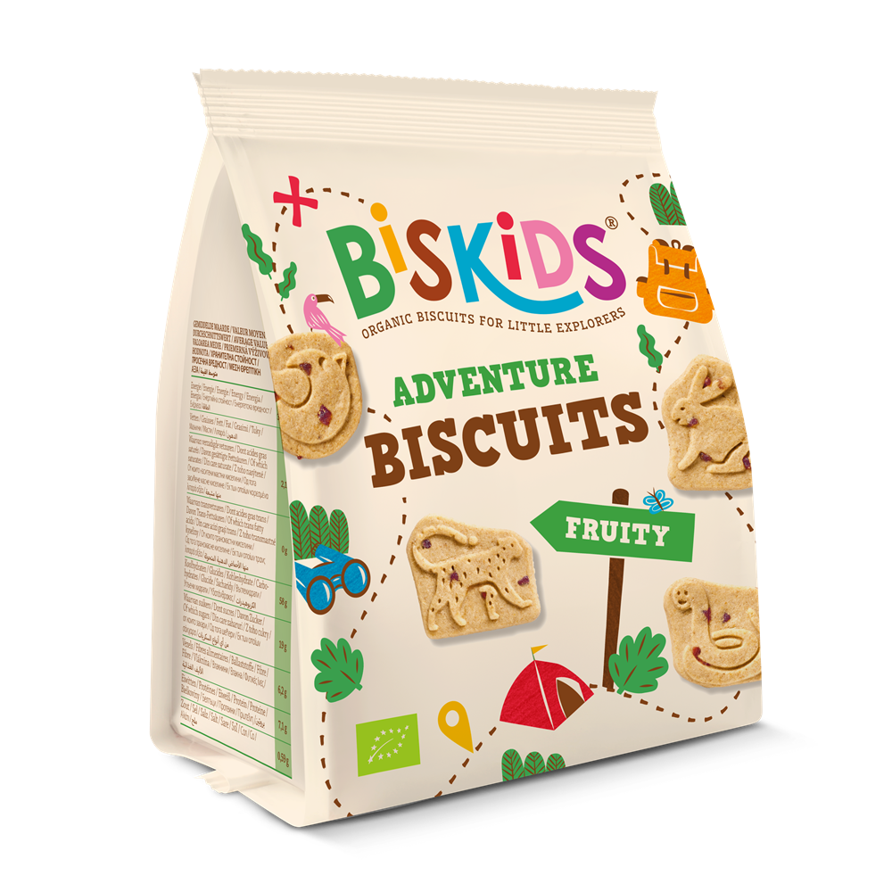 Biscuiti Bio cu fructe Aventura Biskids, 100 g, Belkorn