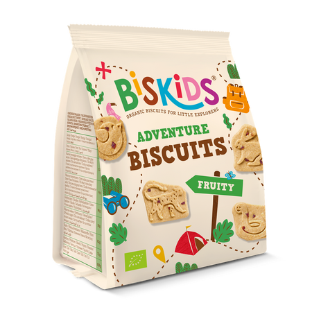Biscuiti Bio cu fructe Aventura Biskids, 100 g, Belkorn