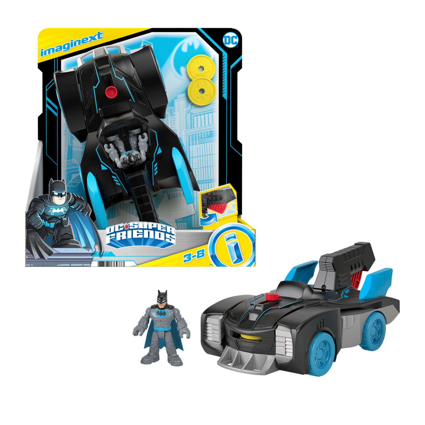 Vehicul cu Figurina Bat-Tech Batmobil Imaginext DC Super Friends, 3 ani+, Fisher Price
