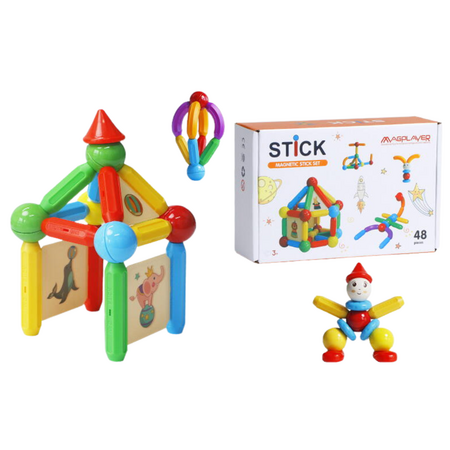 Joc de constructii magnetic Stick, 48 piese, Magplayer
