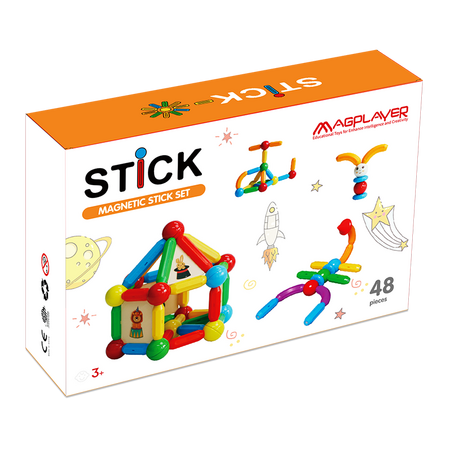 Joc de constructii magnetic Stick, 3 ani+, 48 piese, Magplayer 703119