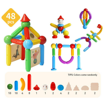 Joc de constructii magnetic Stick, 3 ani+, 48 piese, Magplayer 703122
