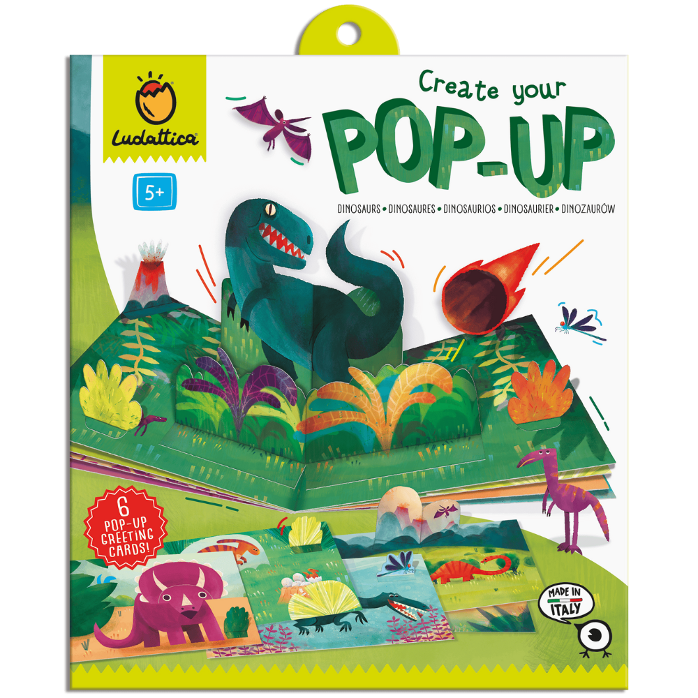 Set de constructie felicitari Pop-Up, 5 ani+, Dinozauri, Ludattica