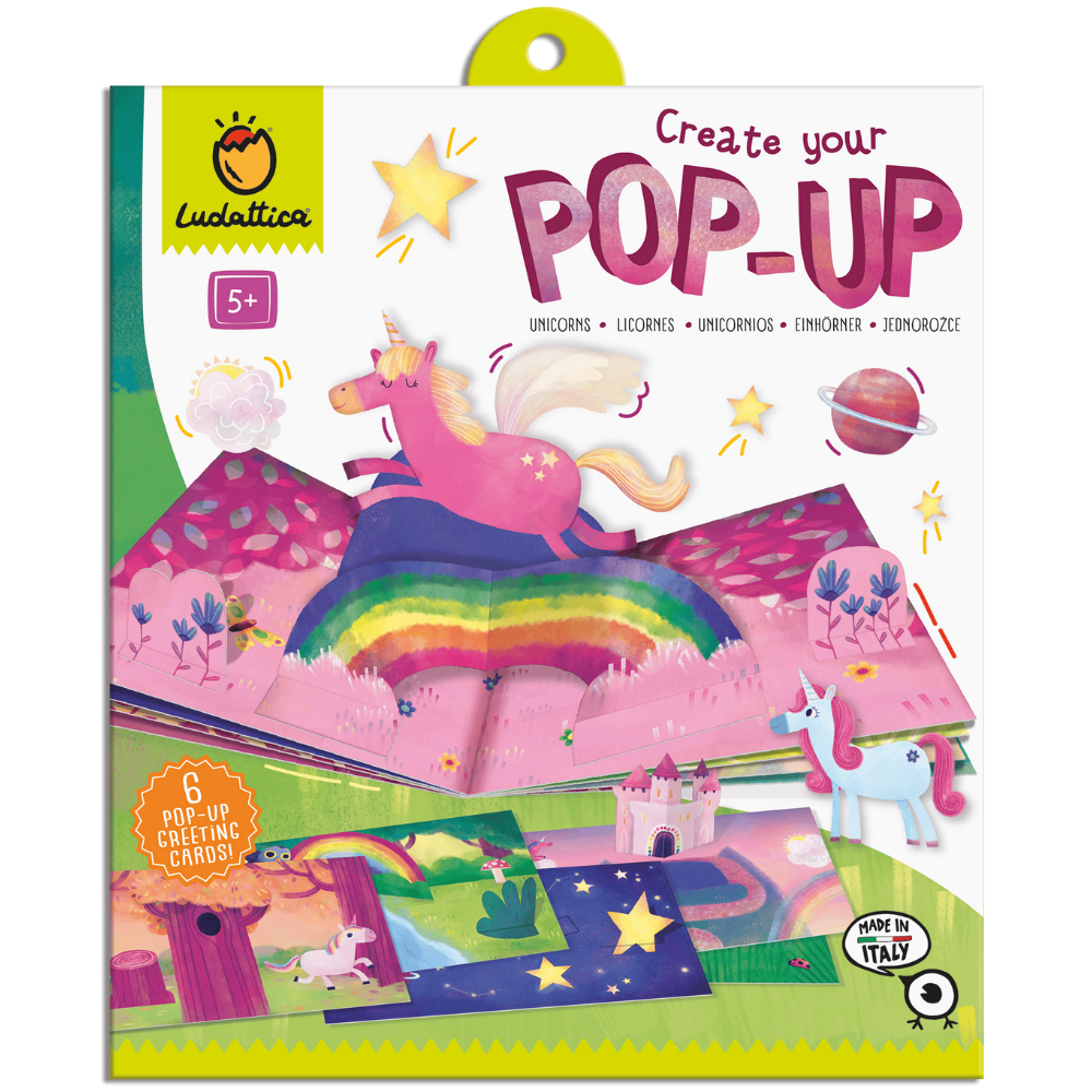 Set de constructie felicitari Pop-Up, 5 ani+, Unicorni, Ludattica