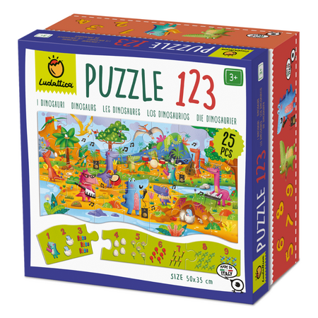 Puzzle educativ 123, Dinozauri, 3 ani+, 25 piese, Ludattica 703878