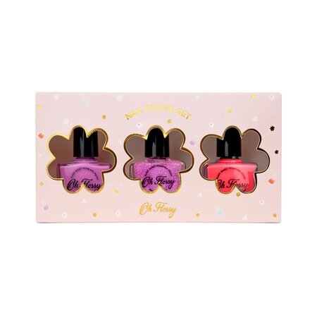 Set de 3 lacuri de unghii pentru copii, Pink Pamper, 3 x 11 ml, Oh Flossy