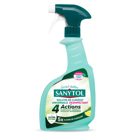 Solutie de curatat universala dezinfectant 4 Actions, Lime, 500 ml, Sanytol