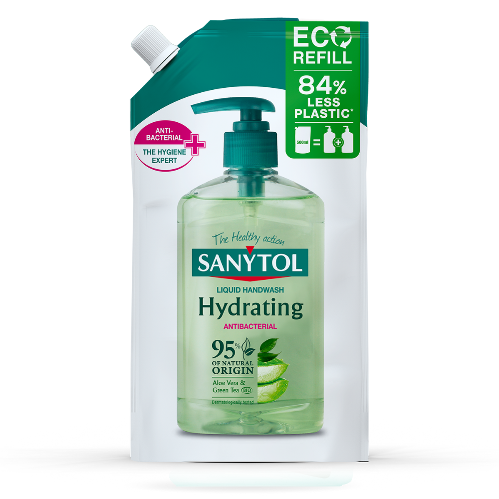 Rezerva sapun antibacterian hidratant, Aloe Vera & Green Tea, 500 ml, Sanytol