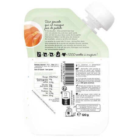 Piure Bio cu 78% cartofi dulci, 4-6 luni, 120 g, Popote 704741