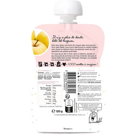 Piure Bio de mere, 4-6 luni, 120 g, Popote 704793