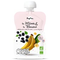 Piure Bio cu 51% mure si 43% banane, 4-6 luni, 120 g, Popote