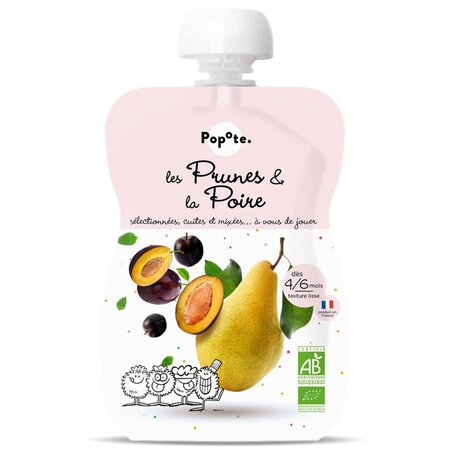 Piure Bio cu 73% Pere si 27% Prune, 4-6 luni, 120 g, Popote