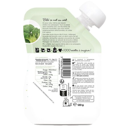 Piure Bio cu 75% Brocoli, 4-6 luni, 120 g, Popote 704835