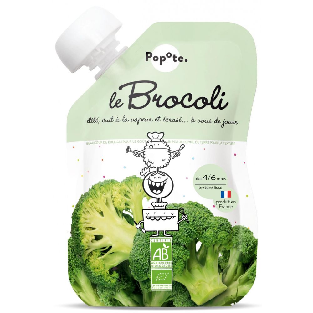 Piure Bio cu 75% Brocoli, 4-6 luni, 120 g, Popote