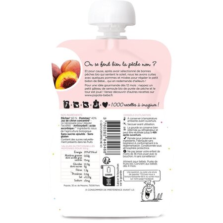 Piure Bio cu 60% piersici, 4-6 luni, 120 g, Popote 704837