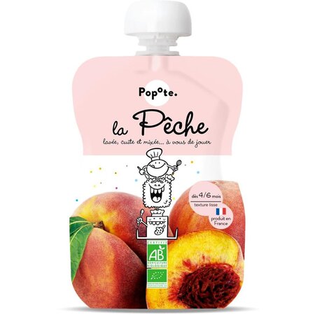 Piure Bio cu 60% piersici, 4-6 luni, 120 g, Popote