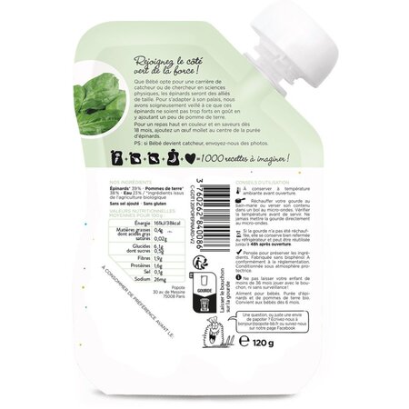 Piure Bio cu 39% spanac, 4-6 luni, 120 g, Popote 704845