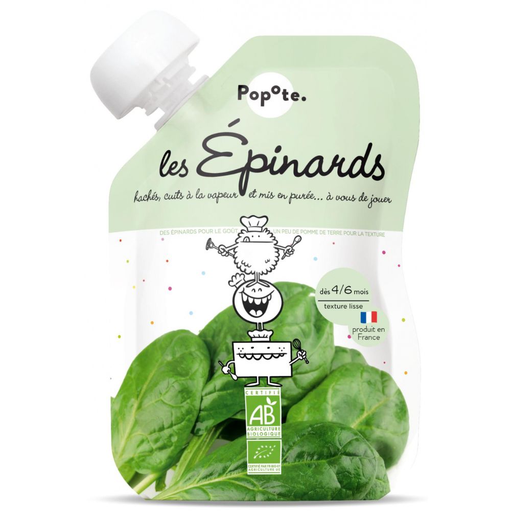 Piure Bio cu 39% spanac, 4-6 luni, 120 g, Popote