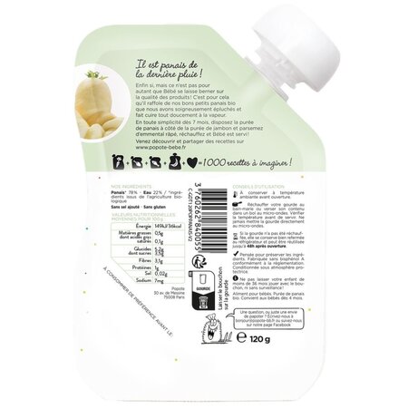 Piure Bio cu 78% pastarnac, 4-6 luni, 120 g, Popote 704855