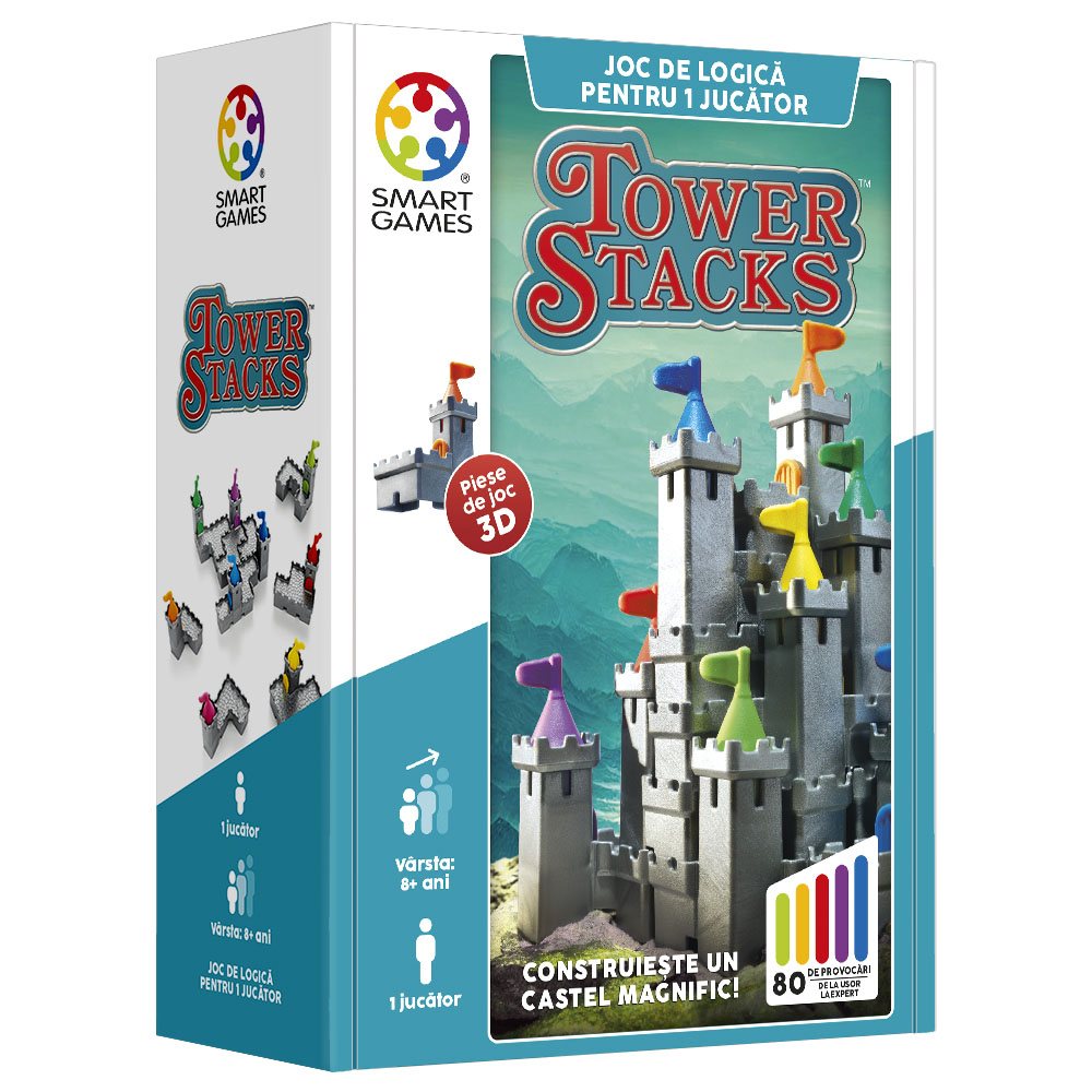 Joc de logica cu 80 de provocari Tower Stacks, 8 ani+, Smart Games