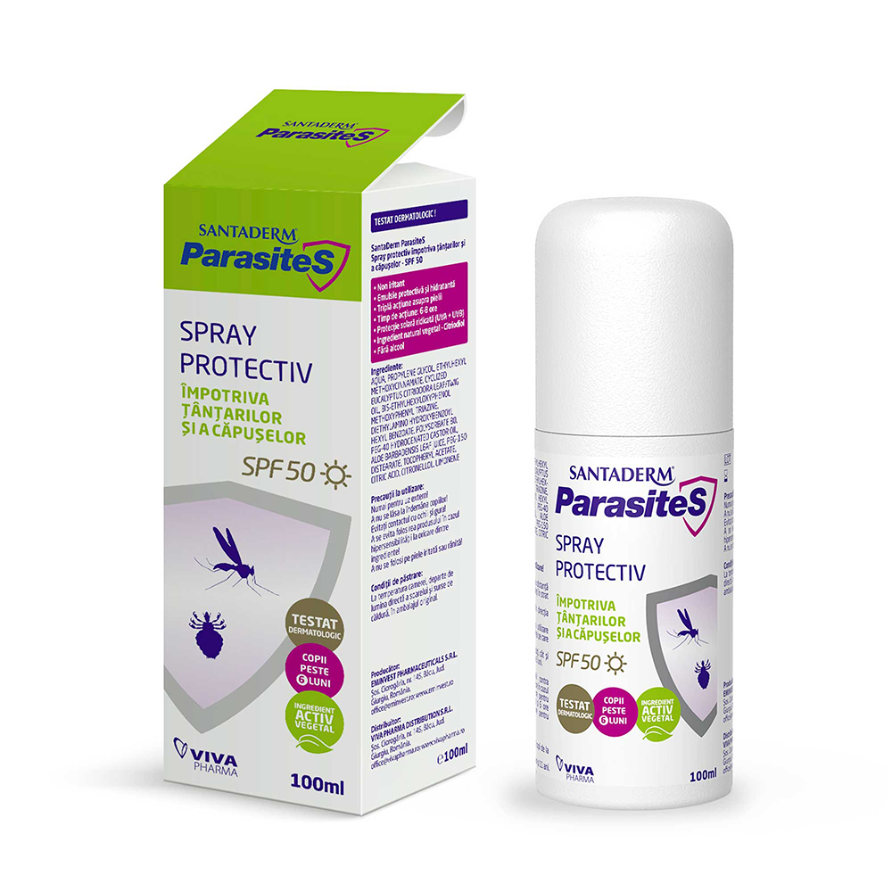 Spray protectiv impotriva tantarilor si capuselor SPF 50 Santaderm, 100 ml, Parasites